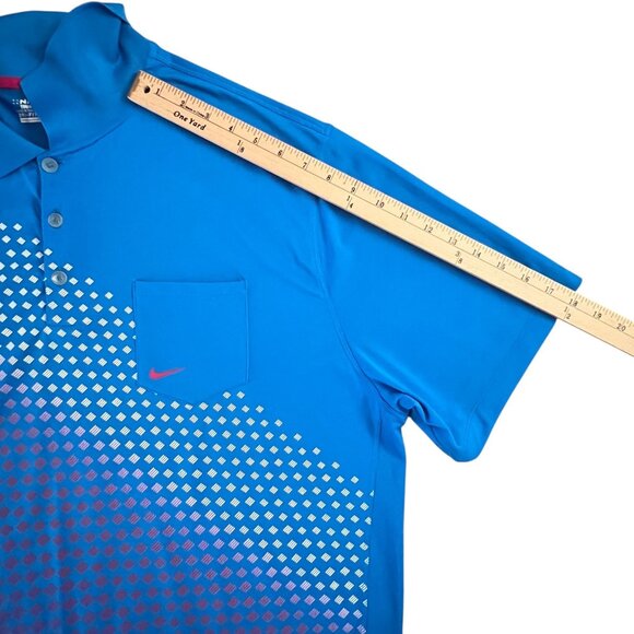 Nike Golf Tour Performance Dri-Fit Pixel Fade Polo Blue 2XL Pocket Swoosh - Picture 9 of 10